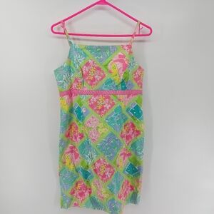 Lilly Pulitzer Patchwork Green Blue and Pink Size 8 Mini Sun Dress